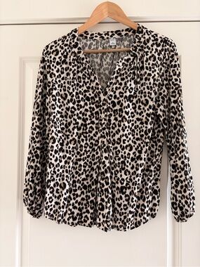 Old Navy Leopard Print Button-Front Blouse - Black & Cream